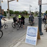 Participants gather for the Mayor's Bicycle Advisory Commission Safety Ride at Eager Park.